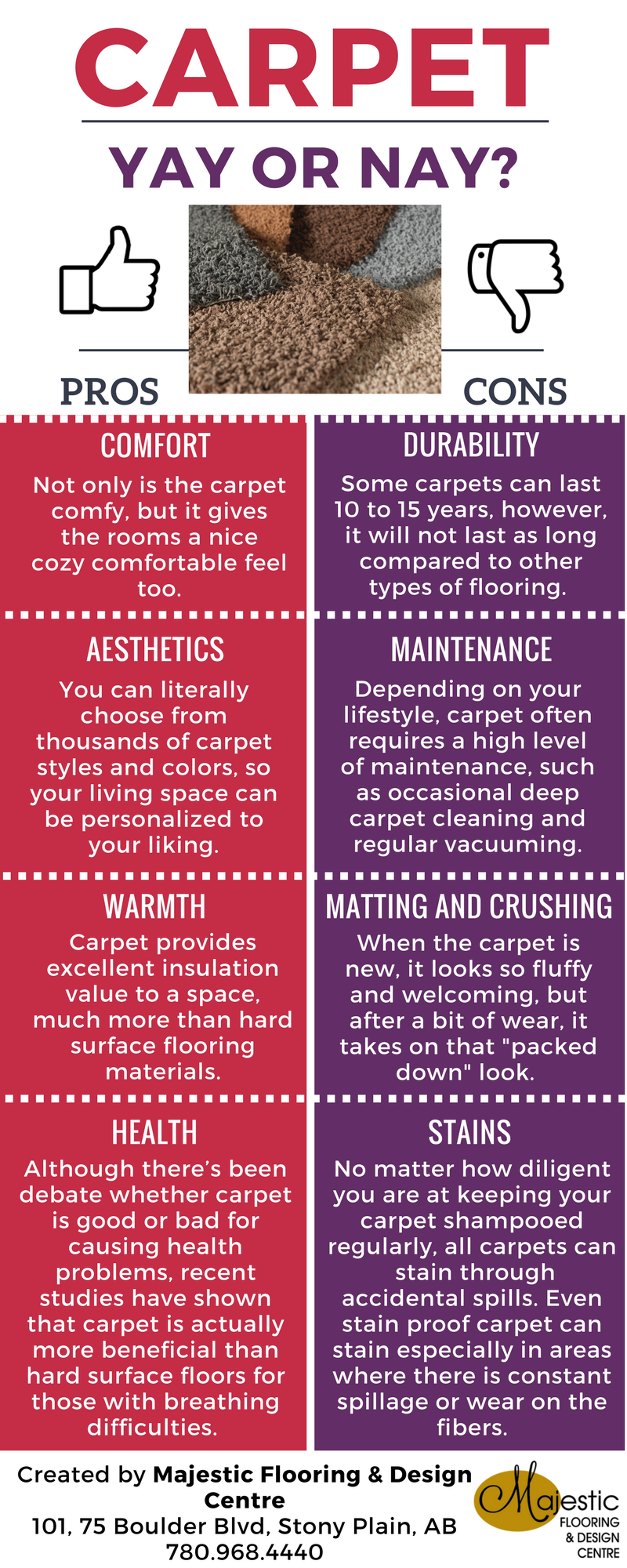 Read more about the article Are you a carpet lover.. or hater? Here are a list of advantages and disadvantages to help you decide! Once you do, remember your friends at Majestic Flooring can help you with what flooring you decide to go with.